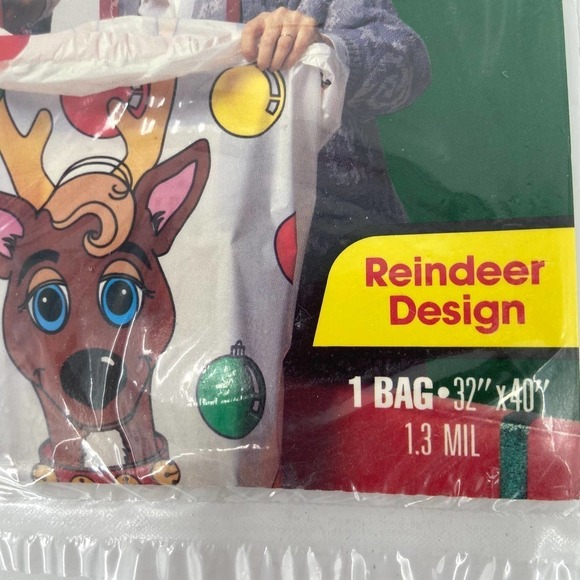 VINTAGE Lot of 2 Glad Santa's Helper XL Drawstring Gift Bag Reindeer 32" x 40" - Picture 6 of 9